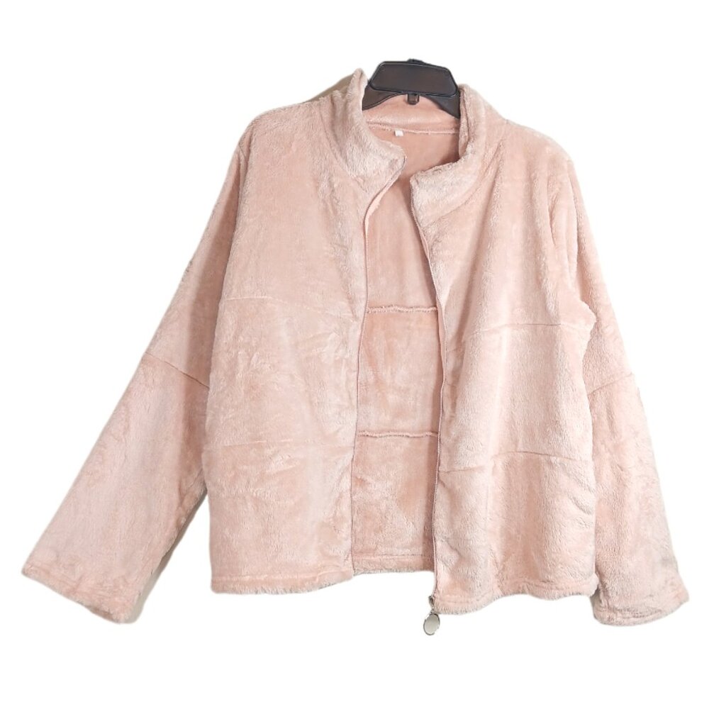 Plush Teddy Jacket in Light Pink - Soft Cozy Outerwear